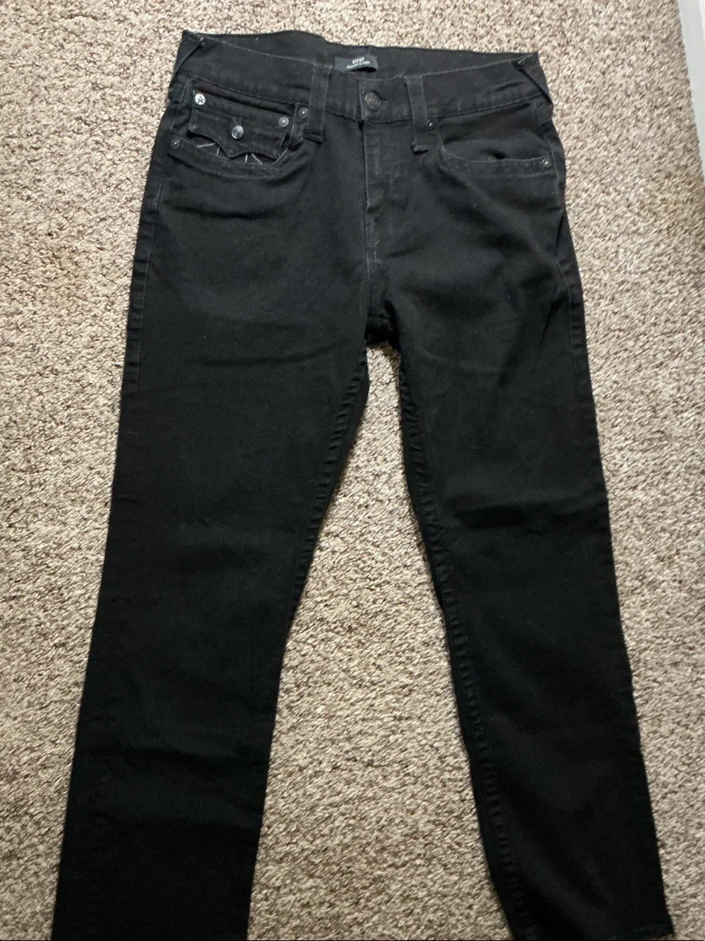 True Religion Women's Black Skinny Jeans with Signature Pocket Stitching